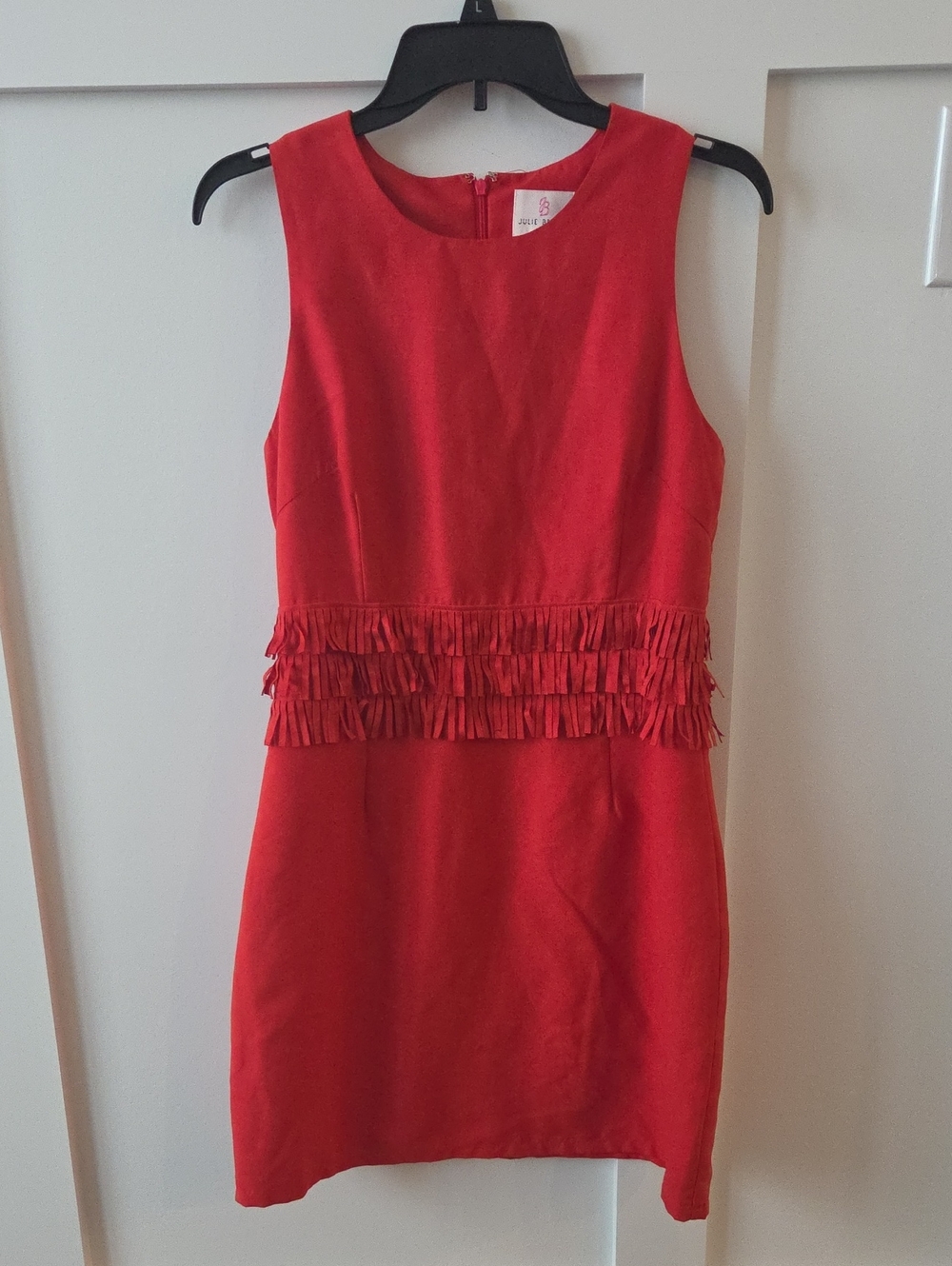 JB by Julie Brown Bright Red Sleeveless Fringe Waist Mini Dress